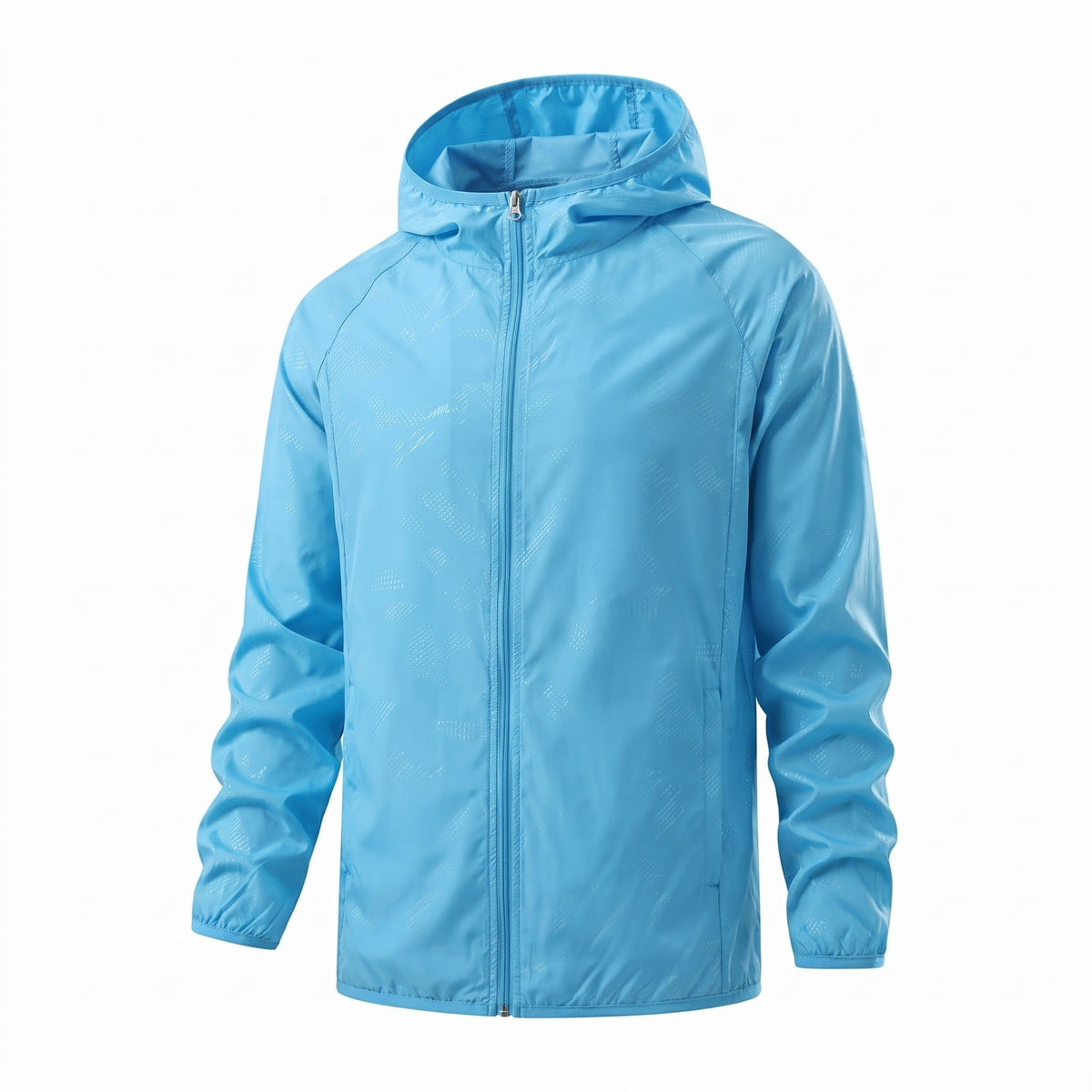 Sky blue hooded zip jacket, shown flat, front view displayed | Chaps London
