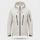 Beige hooded rain jacket with zip pockets, shown on invisible mannequin form | Chaps London