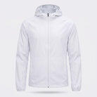 White hooded windbreaker jacket with front zipper, shown on invisible mannequin form | Chaps London