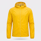 Yellow hooded windbreaker jacket with zipper, shown flat on background | Chaps London
