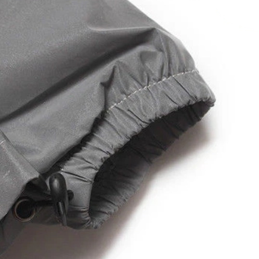 Gray waterproof jacket cuff with elastic hem and drawstring toggle detail | Chaps London