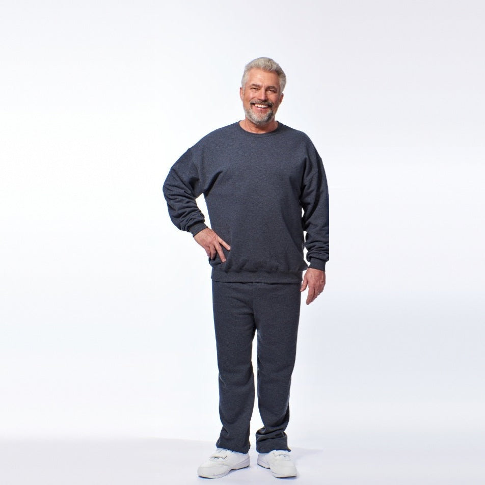 Older man wearing charcoal grey crew neck sweatshirt and matching jogger tracksuit | Chaps London