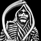 Silver ring featuring hooded Grim Reaper with scythe, skull face detailed | Chaps London