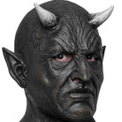 Black demon mask with horns and pointed ears, worn on mannequin head | Chaps London