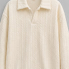 Cream cable-knit collared sweater with split neckline, worn by a person | Chaps London