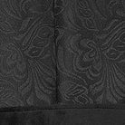 Black paisley jacquard coat fabric with velvet trim, close-up flat view | Chaps London