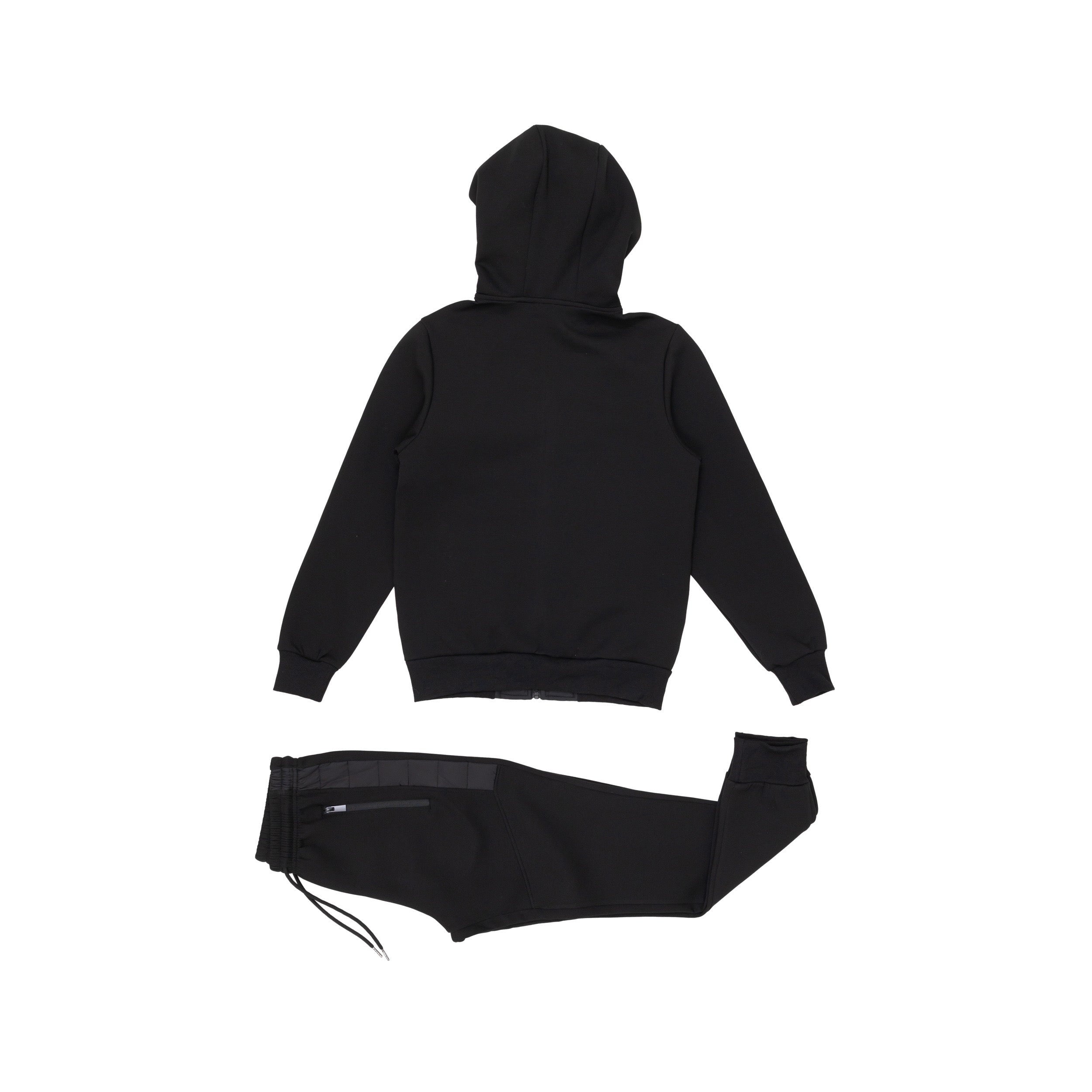 Black hooded tracksuit with joggers, shown flat, back view displayed | Chaps London