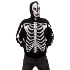Black skeleton print zip hoodie with skull face mask hood, worn by person | Chaps London