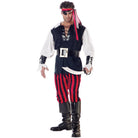 Man wearing pirate costume with striped pants, eye patch, and bandana | Chaps London