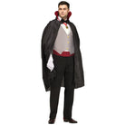 Man wearing black Dracula cape with gray waistcoat and medallion costume | Chaps London