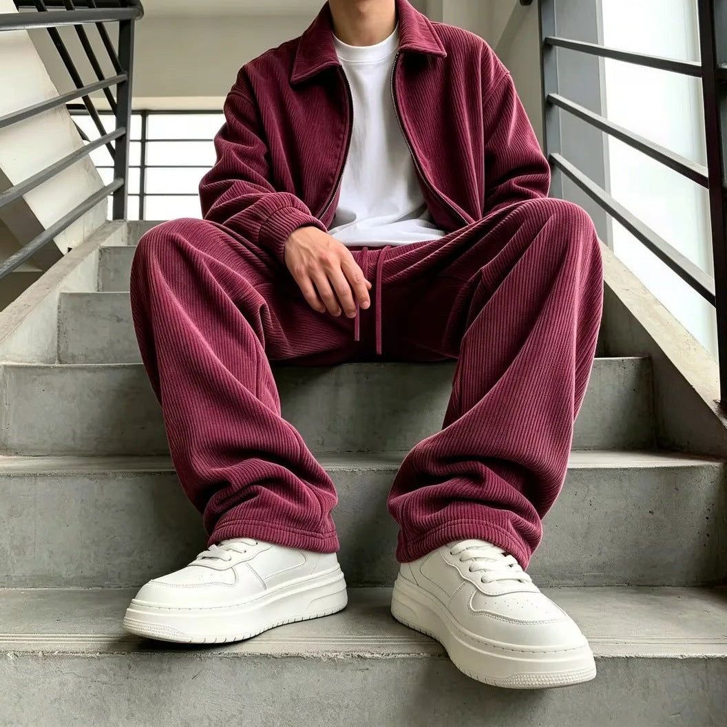 Men's Corduroy Lounge Set | Zip Jacket | Wide Trousers
