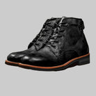 Black lace-up ankle boots with stacked heel, shown as a pair | Chaps London