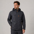 Man wearing dark gray hooded windbreaker jacket with orange zipper pulls | Chaps London