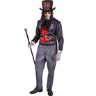 Man wearing black red Victorian vampire costume with top hat, cane | Chaps London