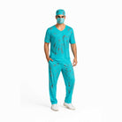 Man wearing teal bloody scrub costume with cap and face mask | Chaps London