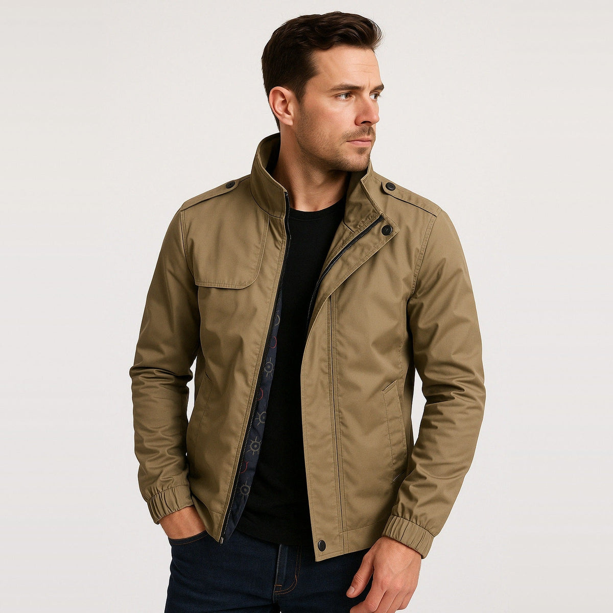 Men's Stand Collar Jacket | Lightweight | Water Repellent | Epaulettes