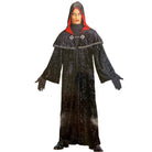 Black hooded robe with red trim and shoulder cape, worn by person | Chaps London