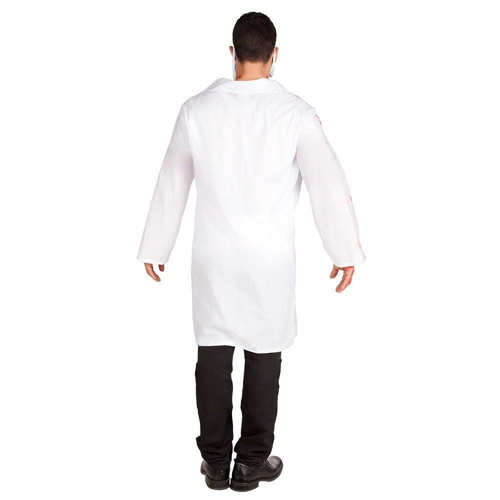 White lab coat costume worn by man, viewed from behind | Chaps London
