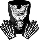 Black skull print snood and skeleton bone print gloves, flat lay display | Chaps London