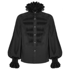 Black gothic shirt with ruffled lace collar and pleated front panel | Chaps London