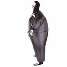 Inflatable black skeleton costume worn by a person, side view | Chaps London