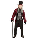 Model wearing burgundy velvet coat, top hat, and pig mask costume | Chaps London