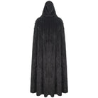 Black hooded cloak with ribbed texture, shown from behind, full length | Chaps London