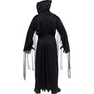 Black hooded robe costume with tattered sleeves, shown on mannequin from behind | Chaps London