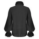 Black gothic shirt back view with ruffled collar and bishop sleeves | Chaps London