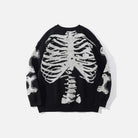 Black knit sweater with white skeleton ribcage design, flat lay view | Chaps London