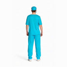 Man wearing teal scrub costume with cap, shown from behind, standing | Chaps London