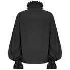 Black gothic shirt with ruffled collar and billowy sleeves, worn, back view | Chaps London