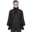 Black gothic shirt with embroidery and lace cravat worn by man | Chaps London