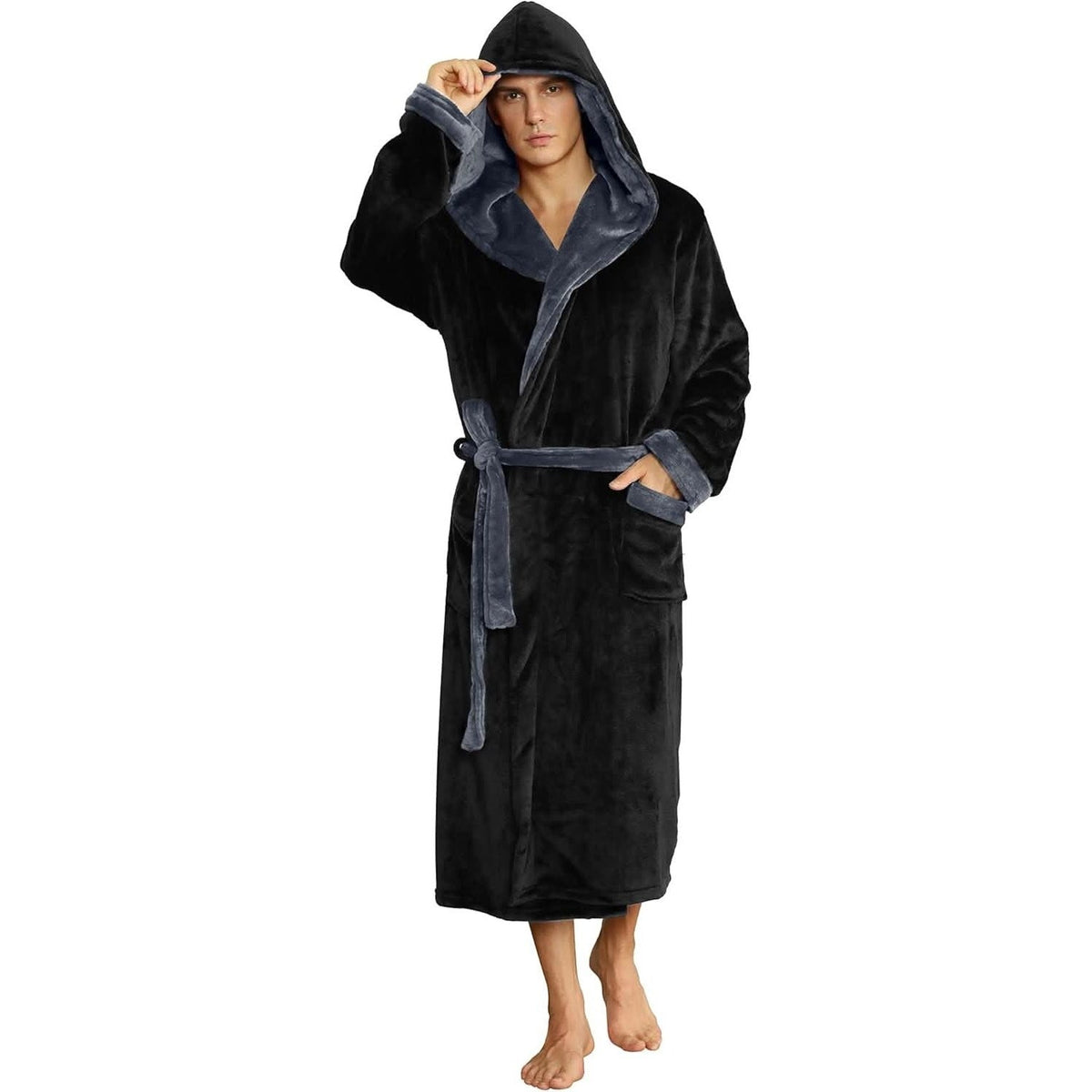 Men's Hooded Fleece Dressing Gown | Two Tone | 10 Colours