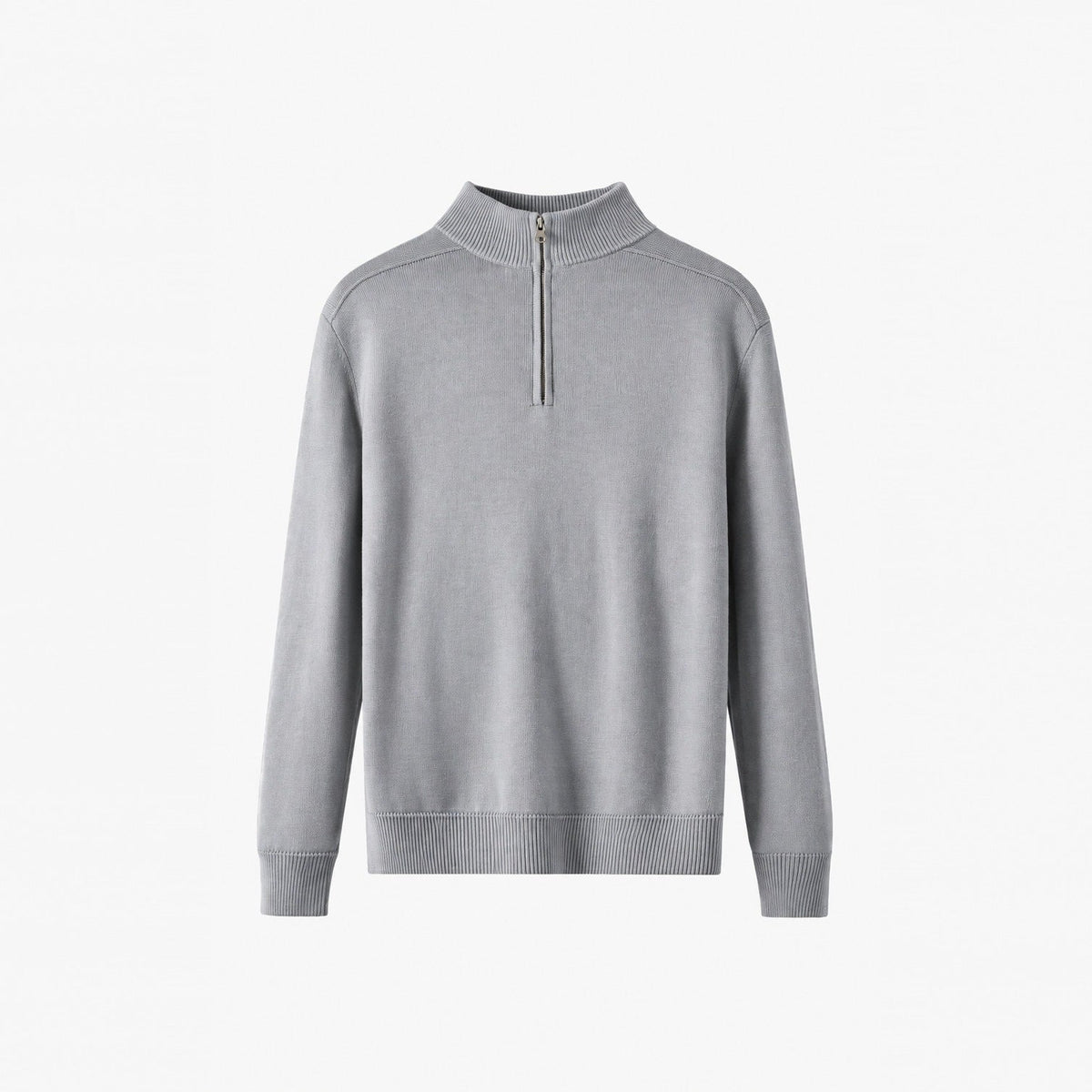Gray half-zip jumper, flat lay, ribbed collar and cuffs visible | Chaps London
