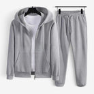 Gray waffle-knit zip hoodie and matching joggers, flat lay display | Chaps London