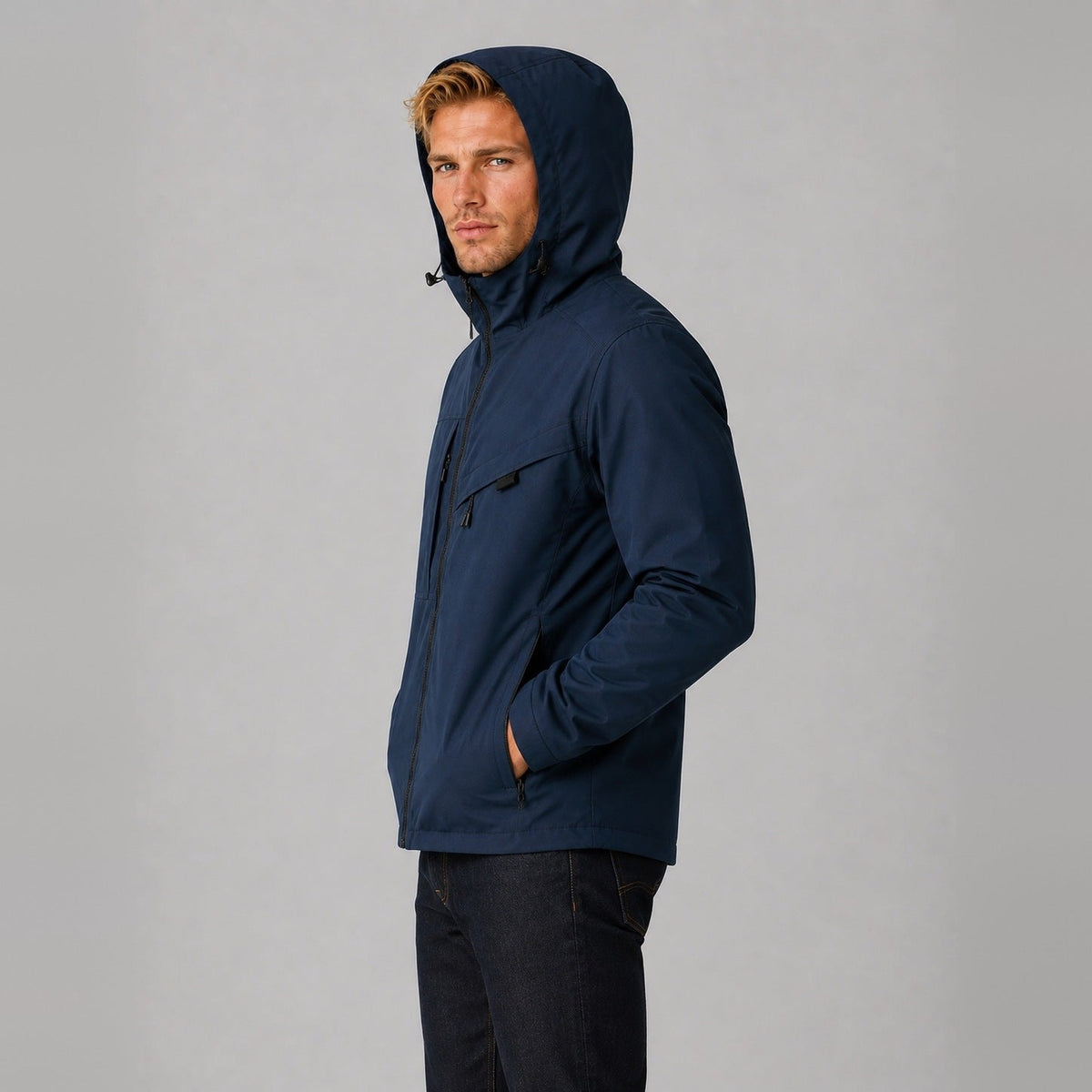 Men's Hooded Outdoor Jacket | Wind Resistant | Water Resistant | Zip Pockets