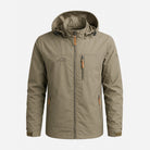 Olive green hooded windbreaker jacket with zip pockets, worn by man | Chaps London