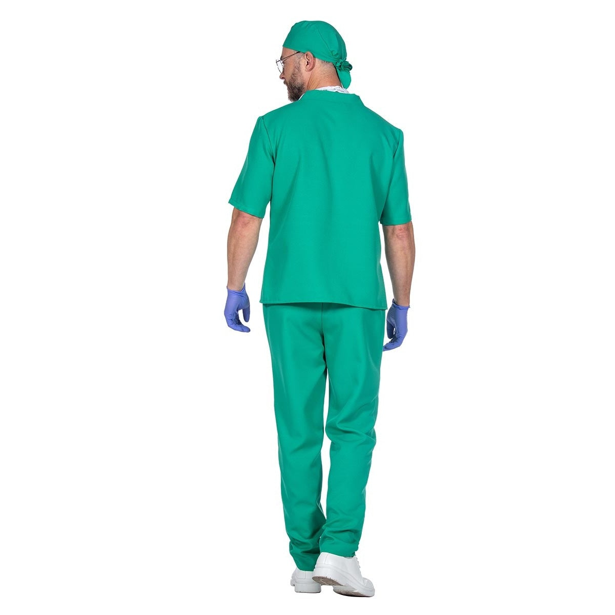 Man wearing green surgical scrubs and cap, viewed from behind | Chaps London