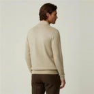 Man wearing beige knit half-zip sweater, back view, brown trousers | Chaps London