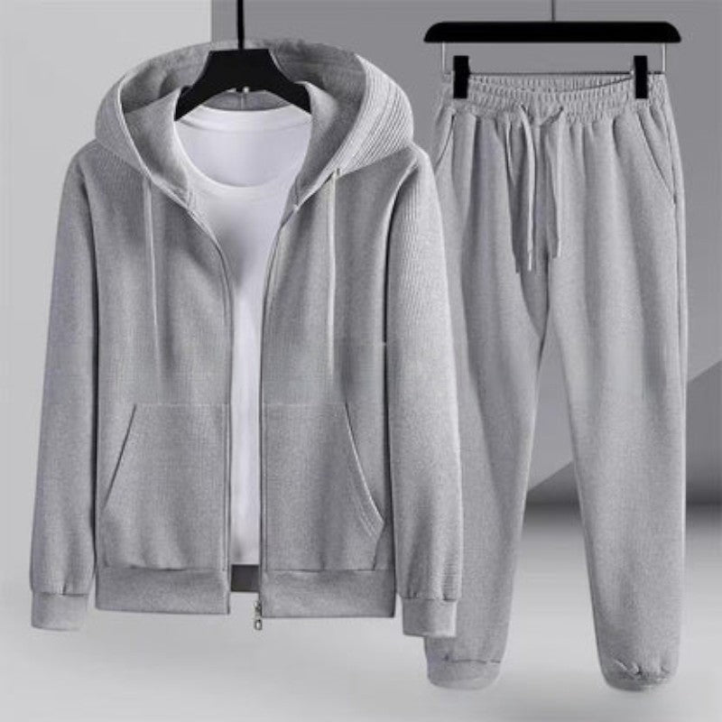 Gray zip hoodie and matching joggers displayed on hanger and mannequin | Chaps London