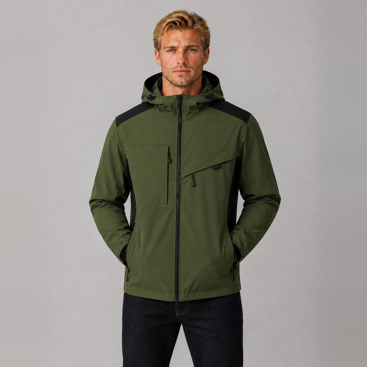 Men's Hooded Outdoor Jacket | Wind Resistant | Water Resistant | Zip Pockets