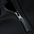 Close-up of black half-zip hoodie zipper pull and fabric texture | Chaps London
