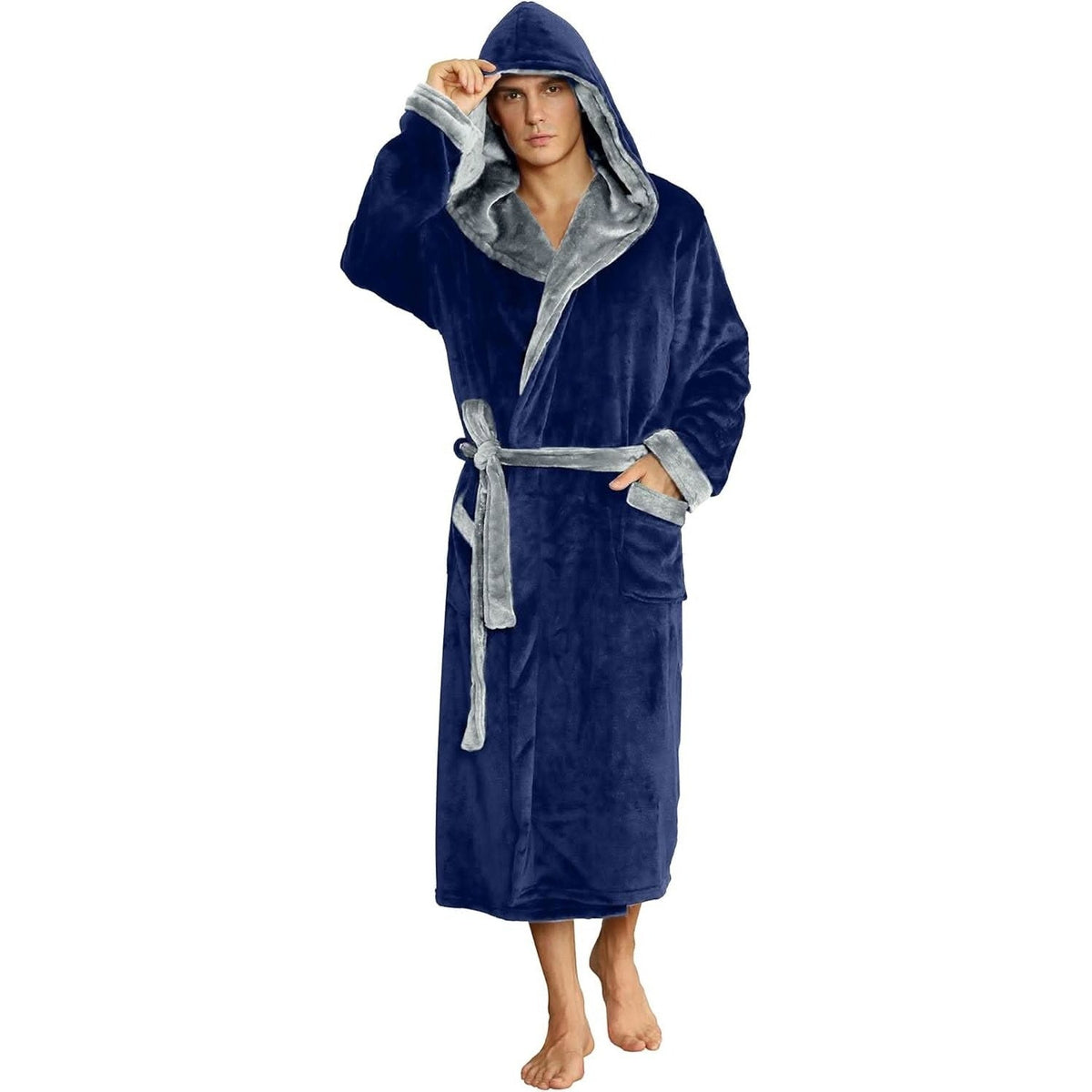 Men's Hooded Fleece Dressing Gown | Two Tone | 10 Colours