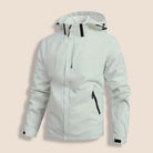 Cream hooded rain jacket with zippered pockets, shown on invisible mannequin form | Chaps London