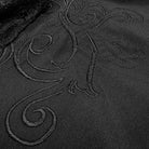 Black fabric with swirling embroidered pattern, flat close-up view | Chaps London