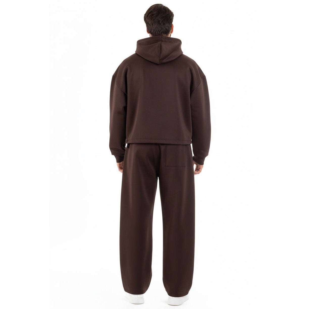 Men's Cropped Hoodie Set | Baggy Trousers | Brown