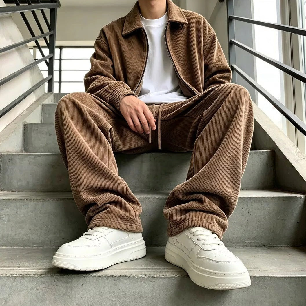 Men's Corduroy Lounge Set | Zip Jacket | Wide Trousers