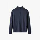 Navy blue half zip jumper, knit fabric, shown flat on background | Chaps London