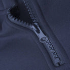 Close-up of navy half-zip hoodie zipper detail, fabric texture visible | Chaps London